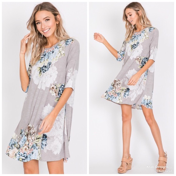 🛍 1HR SALE Heather Gray Floral Swing 👗 Dress! - Picture 6 of 8